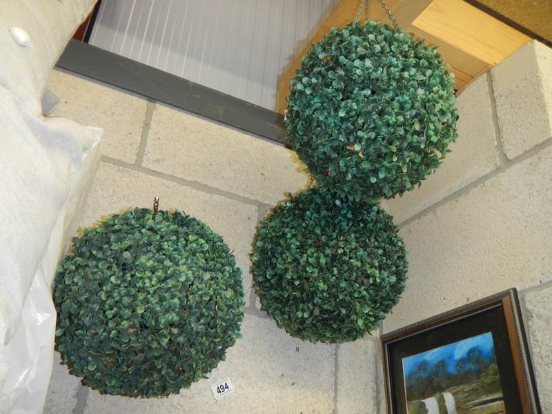 3 artificial topiary boxwood balls.