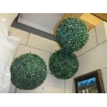 3 artificial topiary boxwood balls.