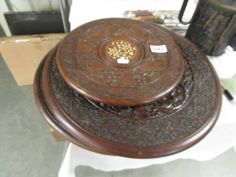 Three carved wood table tops, COLLECT ONLY.