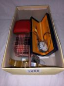 A vintage travel clock, 3 A/F wristwatches, a Smiths pocket watch, a waterman pen & a vintage travel