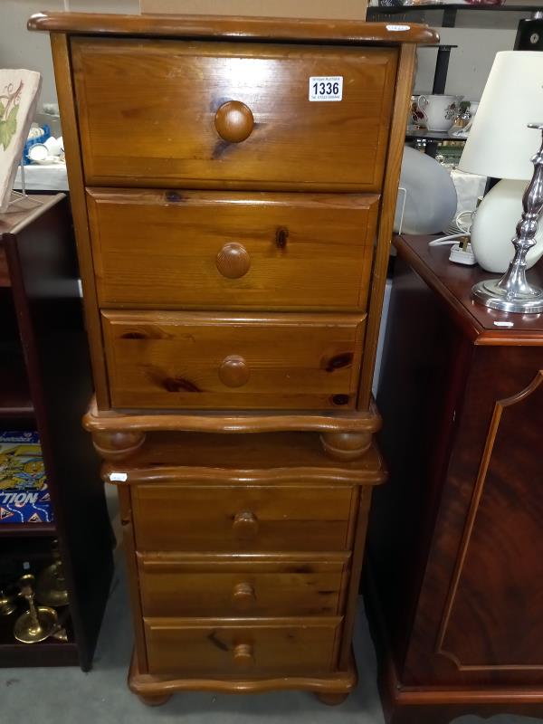 A pair of pine bedside chest of drawers. 46cm x 38cm x Height 61cm. COLLECT ONLY.