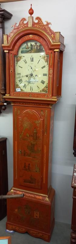 A red lacquered Grandfather clock. COLLECT ONLY.