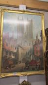 A gilt framed study of Lincoln Cathedral, The West front from the top of Steep Hill, Paul Braddon,