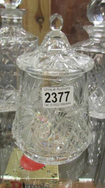 Two cut glass decanter and a cut glass biscuit/cookie jar. - Image 2 of 4