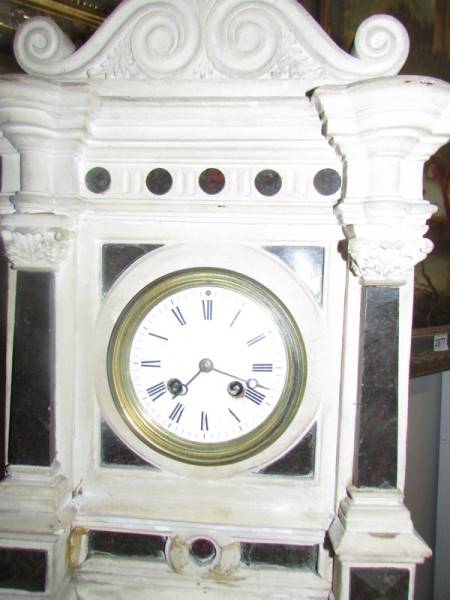 A heavy mantel clock, movement good, porcelain dial has cracks, in working order. COLLECT ONLY. - Image 2 of 2