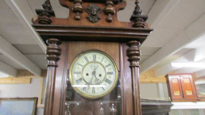 A Victorian mahogany double weight Vienna wall clock, COLLECT ONLY. - Image 2 of 3