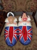 A pair of vintage Spitting Image slippers of The Queen & Prince Philip