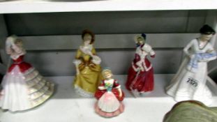 Five Royal Doulton figurines - Susan, Sandra, Christmas Morn, Christening day and Valerie.