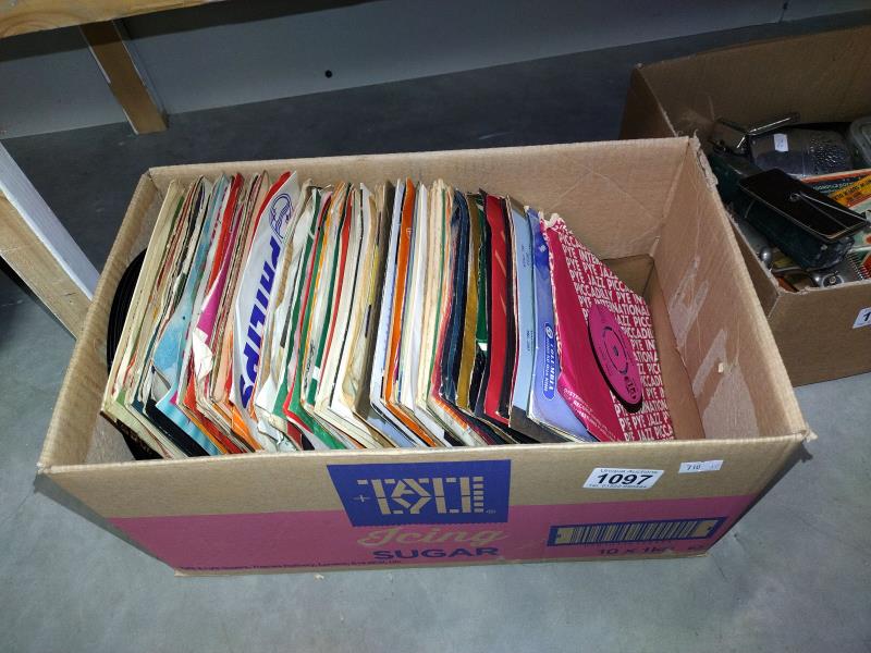 A box of 45rpm records