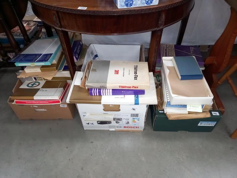 A mixed lot of paper stationary including reporters pads, carbon paper, OHP sheets, thermal fax