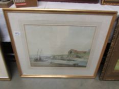 A framed and glazed watercolour coastal scene signed Matthew Adam, COLLECT ONLY.