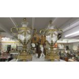 A pair of ormulu brass and glass 20th-century Adam style table lamps. COLLECT ONLY.