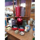 A quantity of decorative vases, a Native American box, African bowl & some oriental place mats in