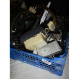 A mixed lot of electrical items - calculators, plugs, leads, calendar clock etc.,