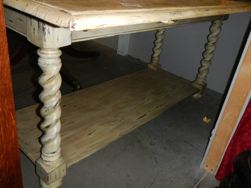 A large superb quality painted pine drop leaf kitchen table with barley twist supports. COLLECT ONLY - Image 2 of 2