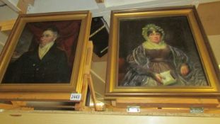 A pair of Victorian oil on canvas portraits, (male has repair to canvas).