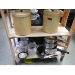 A mixed lot of pots and pans etc., COLLECT ONLY.