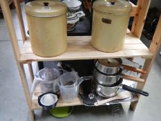 A mixed lot of pots and pans etc., COLLECT ONLY.