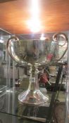 A silver Scunthorpe & District Clubs Union billiard trophy, 900 grams, 34 cm tall.