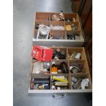 Two boxes of chemist's bottles, light bulbs etc., COLLECT ONLY.