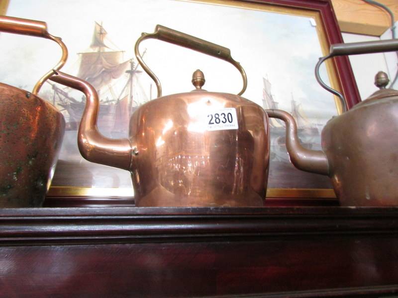 Three Victorian copper kettles. - Image 3 of 4