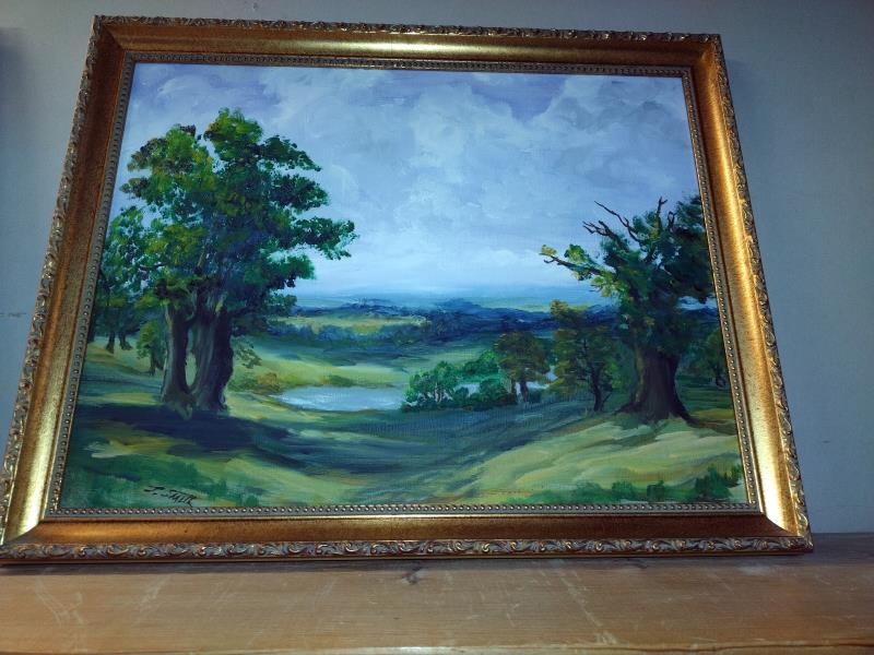 A pair of gilt framed oil on board countryside scenes, signed J Smith 51cm x 41cm - Image 3 of 3