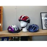 3 bicycle helmets