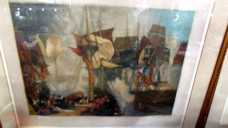 Two framed and glazed Mezzatints - Death of Nelson after Turner and The Shipwreck, after Turner, - Image 2 of 3