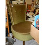 A green velour bedroom chair, COLLECT ONLY