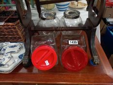 4 glass sweet shop jars (1 lid A/F) COLLECT ONLY