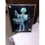 A picture (possibly foil?) of a child selling puppets 33.5cm x 43.5cm