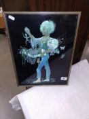 A picture (possibly foil?) of a child selling puppets 33.5cm x 43.5cm