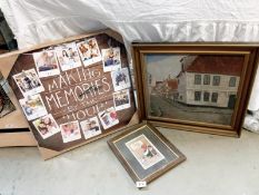 A large make your own picture clock, a signed oil on canvas & other