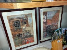 2 vintage street scene cat prints 48cm x 66cm COLLECT ONLY