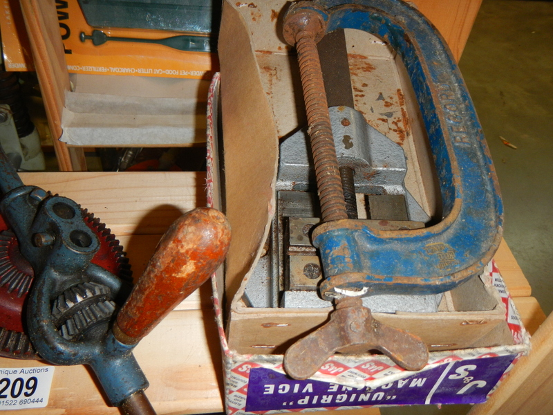 3 clamps, a hand drill, a hammer, a vice etc., COLLECT ONLY. - Image 2 of 2