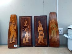 4 inlaid wall plaques of clowns 44cm x 18cm and 48cm x 14cm