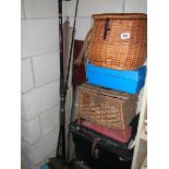 A large lot of fishing gear including creels, 2 rods etc., COLLECT ONLY.