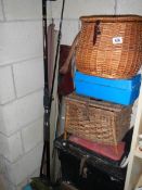 A large lot of fishing gear including creels, 2 rods etc., COLLECT ONLY.