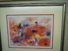 An original signed watercolour of poppies by Gillian Beale, 70 x 81 cm, COLLECT ONLY.