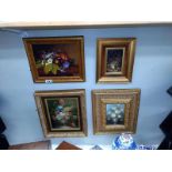 4 gilt framed paintings on canvas and board