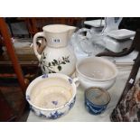 A selection of bedroom porcelain including jug, 2 chamber pots 7 a vase