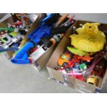 Three boxes of plastic toys and games. COLLECT ONLY.