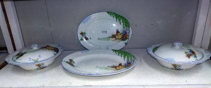 2 Royal Falcon ware tureens & 2 matching meat platters