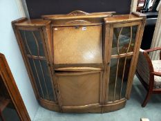 A 1930's centre bureau bookcase display cabinet 123cm x 33cm x 122cm high COLLECT ONLY