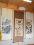 Three signed Chinese scroll paintings.