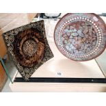 A lovely stoneware mosaic plate & a scroll design plate