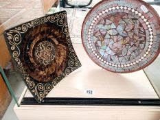 A lovely stoneware mosaic plate & a scroll design plate