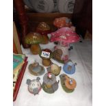 A collection of mushroom ornaments etc.