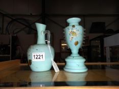 2 Victorian turquoise blue glass vases