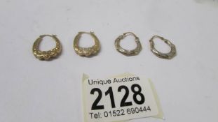 Two pairs of 9ct gold textured ear hoops.